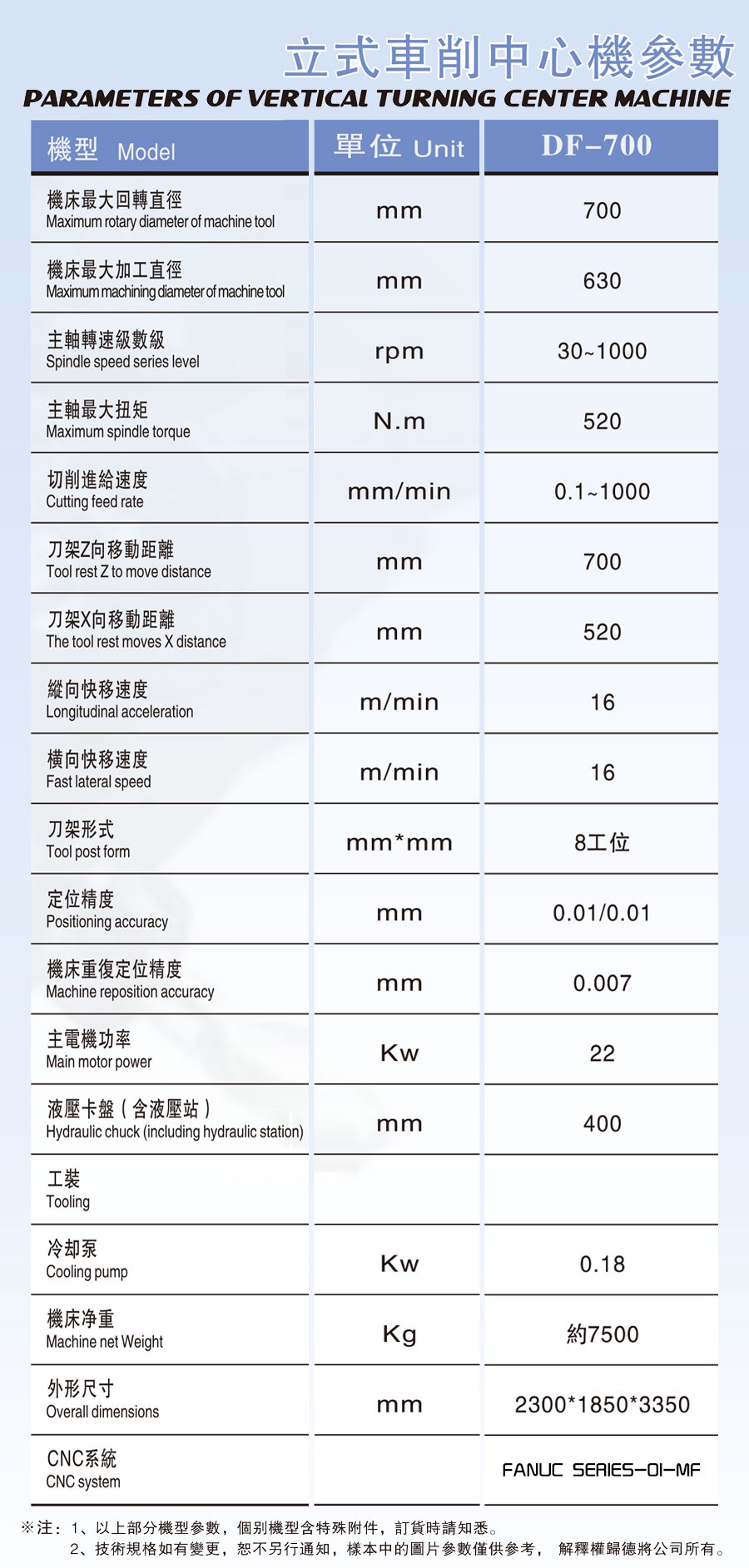 DF700立式车削中心